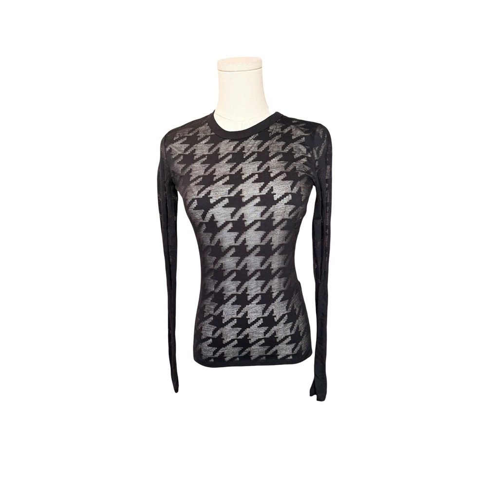 Rag & Bone Black Burnout Houndstooth Long Sleeve Top XS TP
